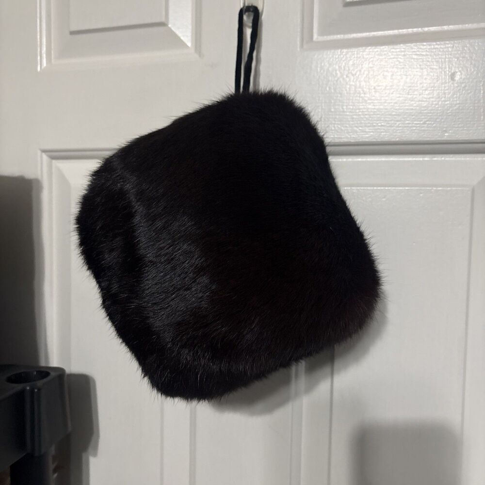 Mink Fur Muff Hand Warmer Rich Dark Brown Color Satin Lining & Wristlet